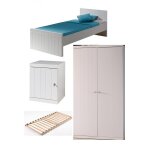 Vipack robin lit simple 90x200 + sommier + chevet + armoire 2 portes