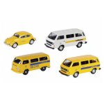 Volkswagen set de 4 mod�les lufthansa : coccinelle, t2 bus, t3 bus blanc et jaune 1 / 87 schuco