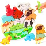 Wooden balance games for children, animals stacking toy with storage bag, animal balance game block, ...