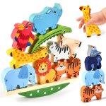 Wooden stacking toy animals wooden block building blocks stacking balance games montessori educational ...
