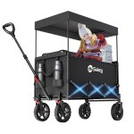 Xxl chariot de plage pliable enfant 150l / 150kg avec toit anti - uv utilisation camping et sorties se4018, ...
