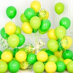 Yellow green balloons, 30 pieces 12 inches green and yellow confetti latex helium balloon with ribbon ...