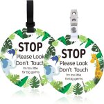 Yemaesre - lot de 2 etiquettes « no touching baby » pour poussette, motif plantes vertes et animaux avec ... Yemaesre - lot de 2 etiquettes « no touching baby » pour poussette, motif plantes vertes et animaux avec ...