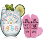 Ytfhg - cadeau d'anniversaire 70 ans pour femme avec verre a vin grav 1955 et chaussettes 70 ans, cadeau ...