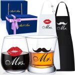 Ytfhg - ensemble de verres a whisky mr & mrs appron et vin, cadeaux de fianailles pour couples, cadeau ...