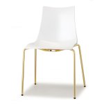 2 chaises de salle  manger blanc brillant pieds laiton - boite  design