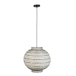 Suspension 50 cm avec abat - jour en lin blanc et noir - ming