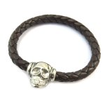 Promo - 32%, les tr�sors de lily [p2574] - bracelet cuir acier  t�te de mort  . . .