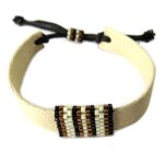 Promo - 44%, les tr�sors de lily [p1745] - bracelet cuir artisanal  azuni  bei. . .