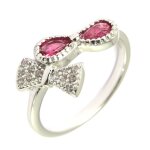 Promo - 60%, bague argent  noeud romantique  rubis blanc (rhodi)