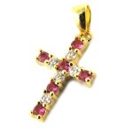 Promo - 7%, les tr�sors de lily [n5366] - pendentif plaqu� or  croix  rose bla. . .