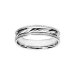 Alliance argent rhodi 5mm bord granite et diamante en biais