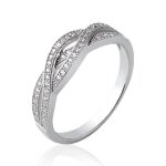 Alliance entrelace sertie femme - argent massif 925 / 1000 rhodi - zirconium