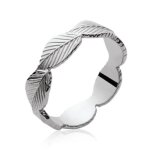 Alliance fianailles femme - argent massif 925 / 000 rhodi - feuilles d'arbre