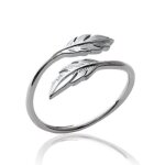 Alliance fiançailles ouverte plumes femme - argent massif 925 / 1000 rhodié Alliance fiançailles ouverte plumes femme - argent massif 925 / 1000 rhodié
