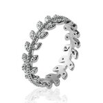 Alliance lauriers sertie femme - argent massif 925 rhodi - oxyde de zirconium