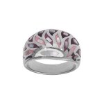 Bague acier bombée résine et nacre blanche et rose Bague acier bombée résine et nacre blanche et rose