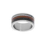 Bague acier et carbone filet imitation bois et c�ble