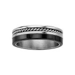 Bague acier cramique noire fil torsad