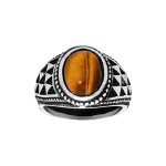 Bague acier oeil de tigre v�ritable