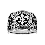 Bague acier patin� fleur de lys