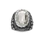 Bague acier patin� gros oxyde ovale blanc