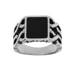 Bague acier plateau onyx imitation Bague acier plateau onyx imitation