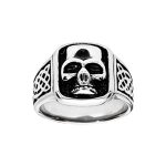 Bague acier plateau rectangulaire tête de mort Bague acier plateau rectangulaire tête de mort