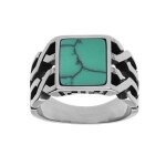 Bague acier plateau turquoise imitation
