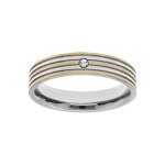 Bague acier et pvd jaune avec 1 oxyde blanc