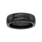 Bague acier pvd noir double câbles noir et 2 pierres noires Bague acier pvd noir double câbles noir et 2 pierres noires