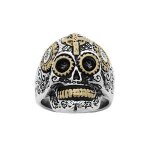 Bague acier tête de mort motif croix pvd jaune Bague acier tête de mort motif croix pvd jaune