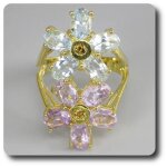 Bague aigue - marine amethyste diamant argent 925 + plaqué or Bague aigue - marine amethyste diamant argent 925 + plaqué or