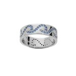 Bague alliance argent rhodi anneau vagues oxydes bleus sertis