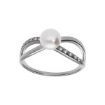 Bague argent platin crois perle de culture d'eau douce et oxydes blancs sertis