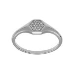 Bague argent platin petite chevalire forme gometrique oxydes blancs sertis