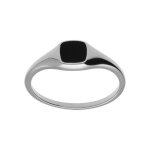 Bague argent platin petite chevalire pav forme carr onyx imitation