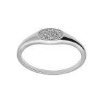 Bague argent platin petite chevalire pav forme ovale oxydes blancs sertis