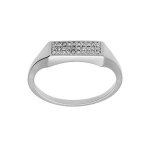 Bague argent platin petite chevalire pav forme rectangulaire oxydes blancs sertis