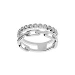 Bague argent rhodi 2 rangs oxydes blancs sertis et maille rectangulaire