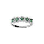 Bague argent rhodi 5 pierres vertes et contour oxydes blancs sertis
