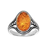 Bague argent rhodié ambre véritable avec picot Bague argent rhodié ambre véritable avec picot