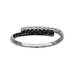 Bague argent rhodié batons oxydes blancs et pierres noires sertis Bague argent rhodié batons oxydes blancs et pierres noires sertis