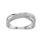 Bague argent rhodié croisée pierres blanches Bague argent rhodié croisée pierres blanches