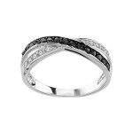 Bague argent rhodi croise pierres noires et blanches