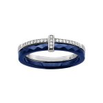 Bague argent rhodié double anneau 1 céramique bleu 1 rail oxydes sertis blancs Bague argent rhodié double anneau 1 céramique bleu 1 rail oxydes sertis blancs