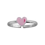 Bague argent rhodi enfant coeur rose rglable