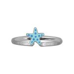 Bague argent rhodi enfant toile de mer bleue