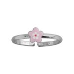 Bague argent rhodi enfant fleur rose rglable