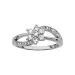 Bague argent rhodi fleur croise oxydes blancs
